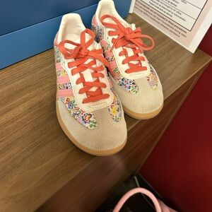 Adidas Floral Sneakers with Orange Laces